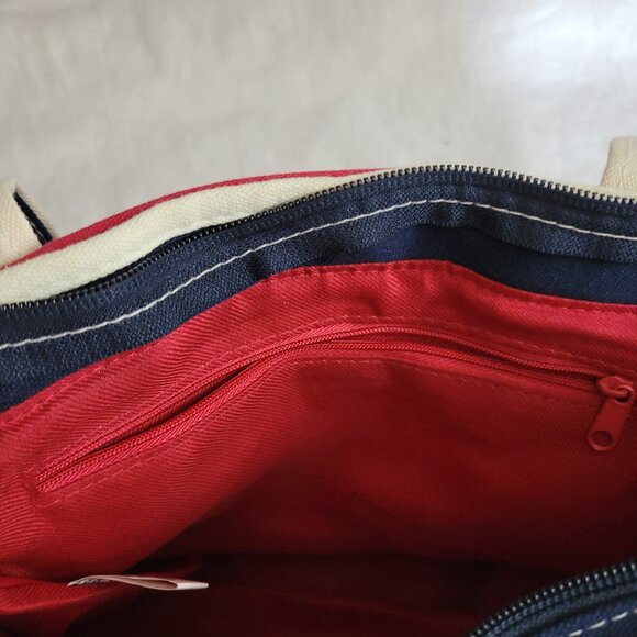 Canvas Tote Beach Bag shopping travel Red White Blue zip top versatile EUC - Picture 6 of 9